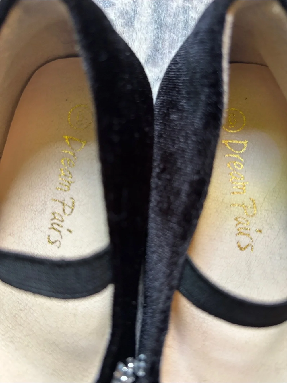 Dream Pairs Black Velvet Pearl & Crystal Mary Jane Flats